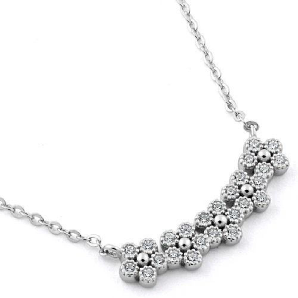 Sterling Silver Flowers CZ Adjustable Necklace New